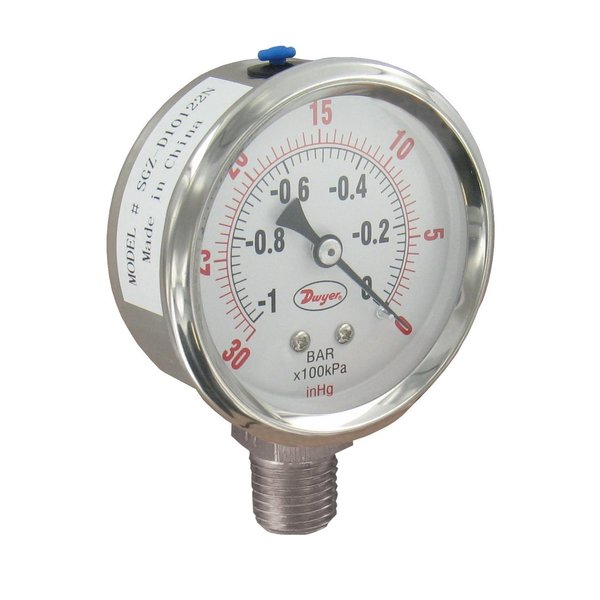 Dwyer Instruments Industrial Pressure Gage, 25 Ss Gage SGY-D10642N-GF